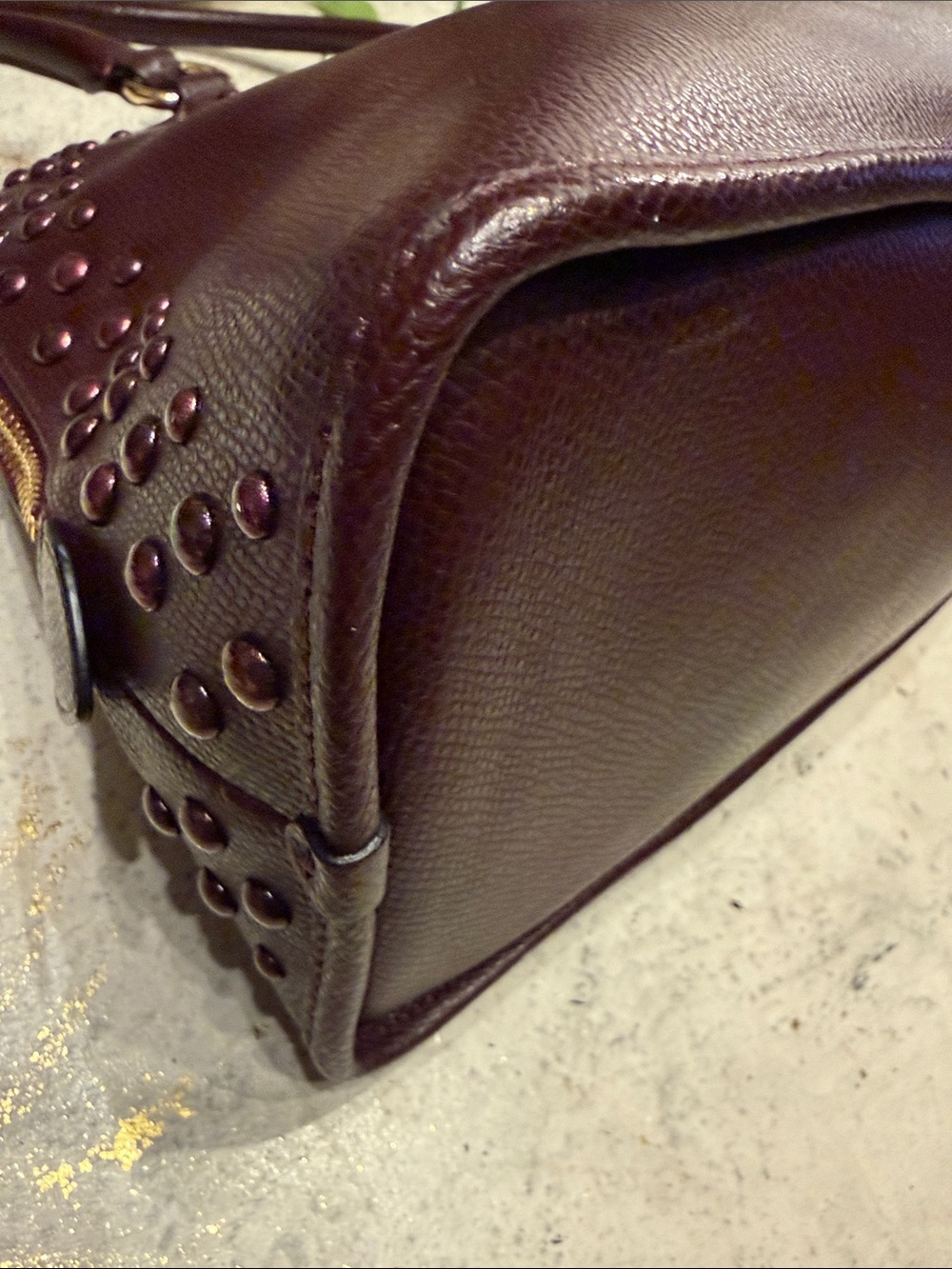 COACH Burgundy Studded Dome Satchel with Gold Hardware - Picture 5 of 13